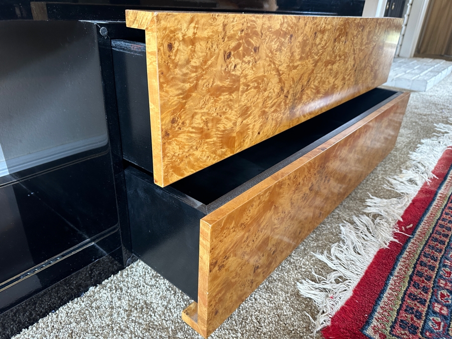 Burl Wood / Black Lacquer Cabinet Case With Hidden Bar And 2 Drawers 59W X 20D X 54.5H [Photo 10]