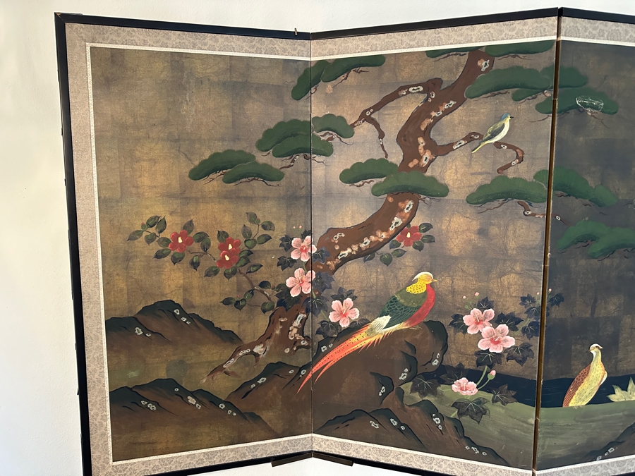 Signed Japanese Silk 4-Panel Screen 74W X 36H [Photo 2]