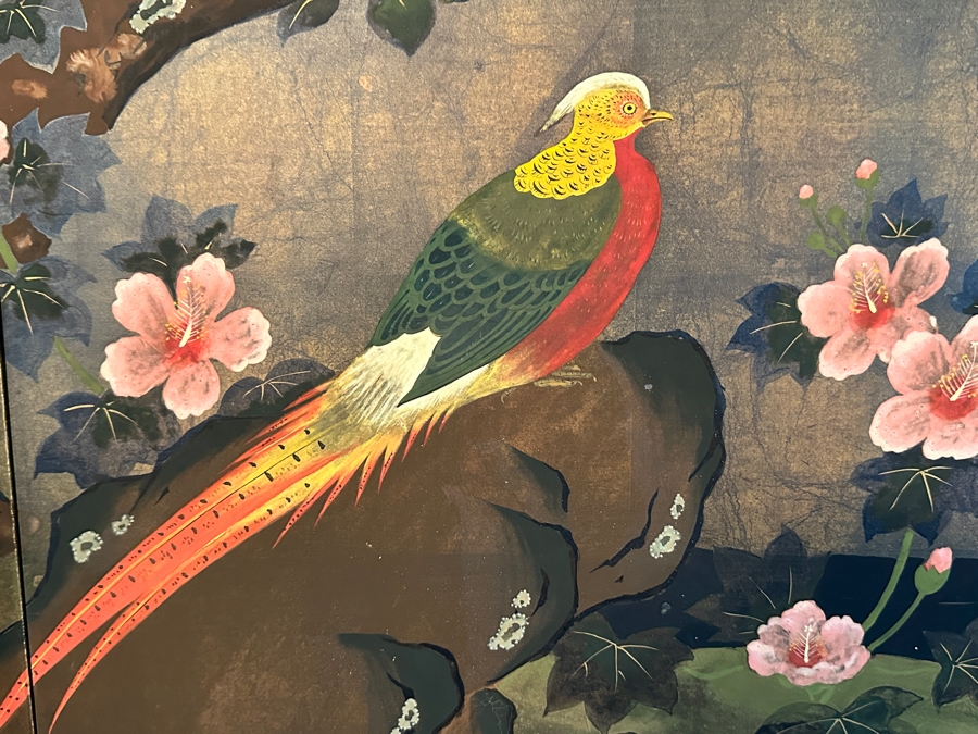 Signed Japanese Silk 4-Panel Screen 74W X 36H [Photo 9]