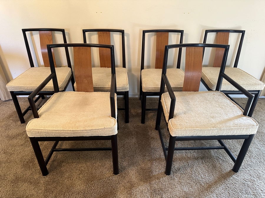 John Stuart Mid-Century Modern Curved Back Dining Chairs: Two Armchairs And Four Dining Chairs - Total Of Six Chairs [Photo 3]