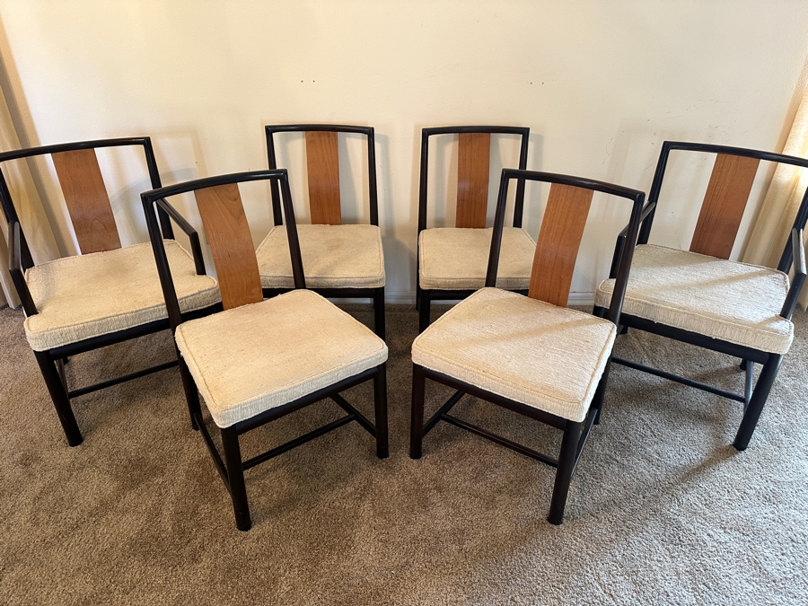 John Stuart Mid-Century Modern Curved Back Dining Chairs: Two Armchairs And Four Dining Chairs - Total Of Six Chairs [Photo 9]