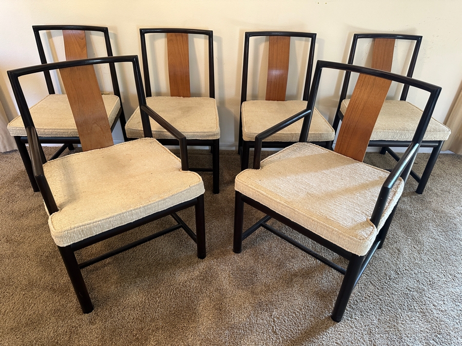 John Stuart Mid-Century Modern Curved Back Dining Chairs: Two Armchairs And Four Dining Chairs - Total Of Six Chairs [Photo 5]