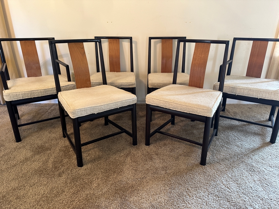 John Stuart Mid-Century Modern Curved Back Dining Chairs: Two Armchairs And Four Dining Chairs - Total Of Six Chairs [Photo 8]
