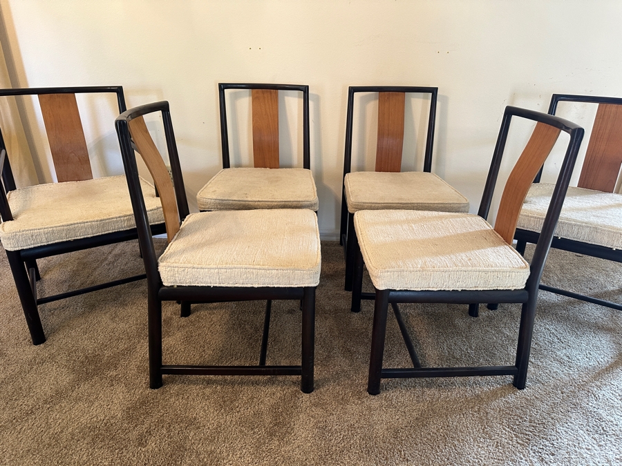 John Stuart Mid-Century Modern Curved Back Dining Chairs: Two Armchairs And Four Dining Chairs - Total Of Six Chairs [Photo 10]