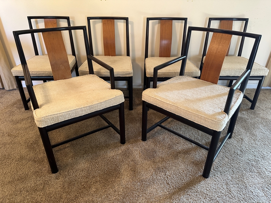 John Stuart Mid-Century Modern Curved Back Dining Chairs: Two Armchairs And Four Dining Chairs - Total Of Six Chairs [Photo 4]