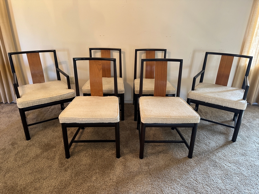 John Stuart Mid-Century Modern Curved Back Dining Chairs: Two Armchairs And Four Dining Chairs - Total Of Six Chairs [Photo 6]