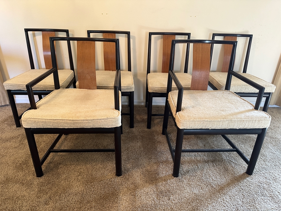 John Stuart Mid-Century Modern Curved Back Dining Chairs: Two Armchairs And Four Dining Chairs - Total Of Six Chairs [Photo 2]
