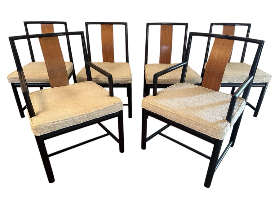 John Stuart Mid-Century Modern Curved Back Dining Chairs: Two Armchairs And Four Dining Chairs - Total Of Six Chairs