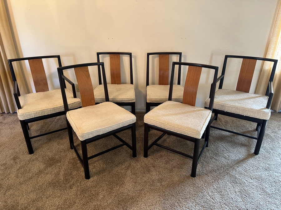 John Stuart Mid-Century Modern Curved Back Dining Chairs: Two Armchairs And Four Dining Chairs - Total Of Six Chairs [Photo 7]