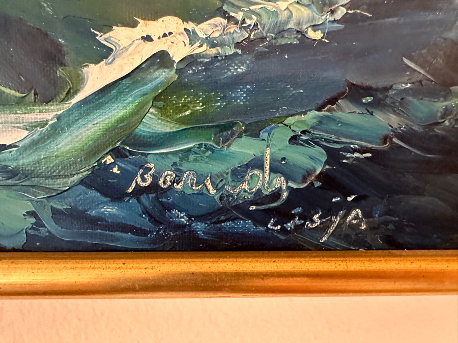 Original Oil Painting On Canvas Panel Of A Sailboat In Stormy Seas Signature Illegible 20 X 16 [Photo 3]