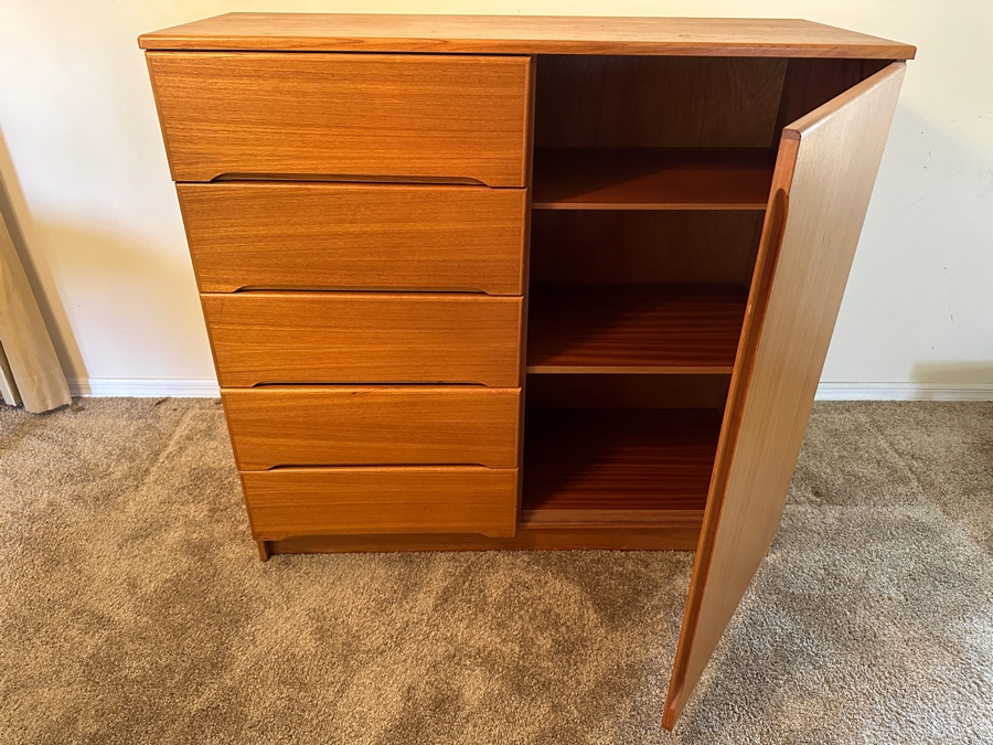 Danish Modern Teak Veneered Chest Of Drawers With Cabinet 48W X 18.5D X 45H [Photo 3]