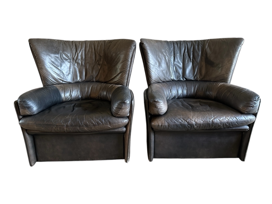 Pair Of Vintage Lev & Lev Italian Leather Armchairs 34W X 34D X 38H [Photo 3]