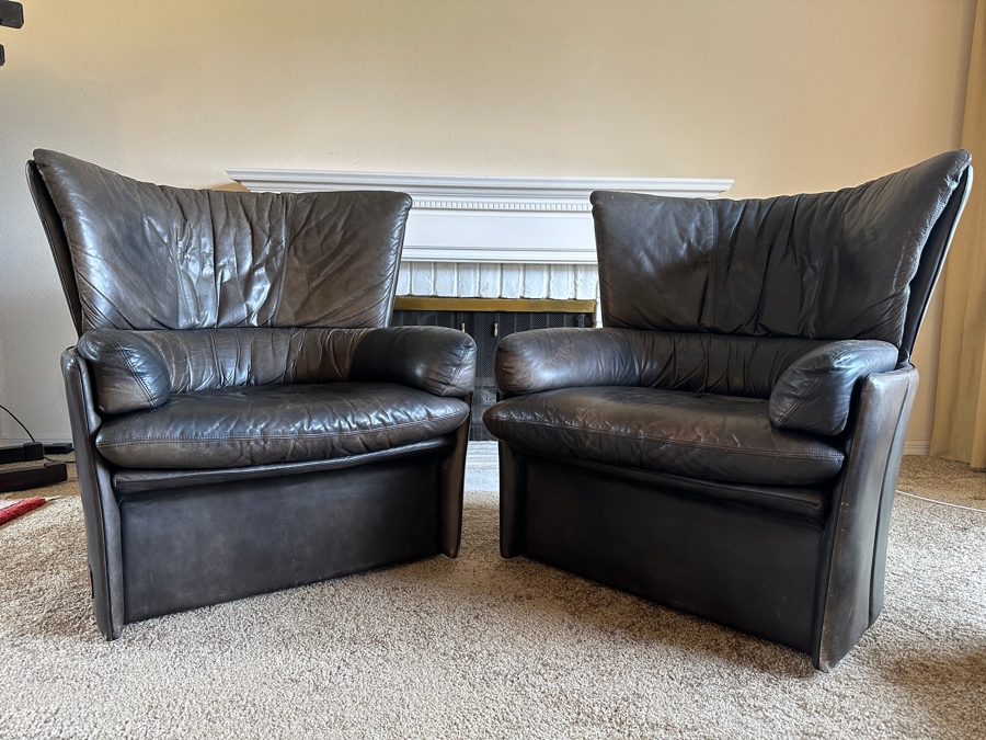 Pair Of Vintage Lev & Lev Italian Leather Armchairs 34W X 34D X 38H [Photo 5]