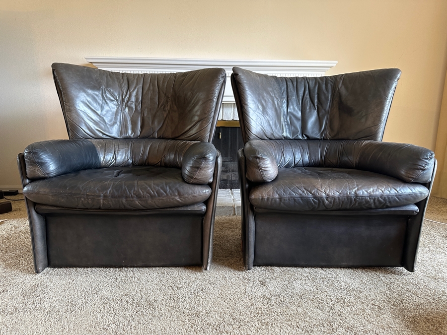 Pair Of Vintage Lev & Lev Italian Leather Armchairs 34W X 34D X 38H [Photo 6]