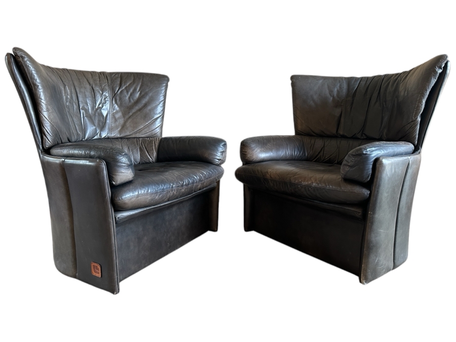 Pair Of Vintage Lev & Lev Italian Leather Armchairs 34W X 34D X 38H
