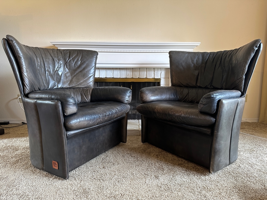 Pair Of Vintage Lev & Lev Italian Leather Armchairs 34W X 34D X 38H [Photo 8]