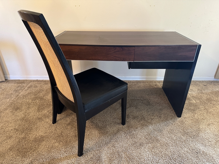 Vintage John Stuart Mid-Century Modern Rosewood Desk 49.5W X 24D X 28.5H With Vintage John Stuart Cane Back Office Chair [Photo 19]