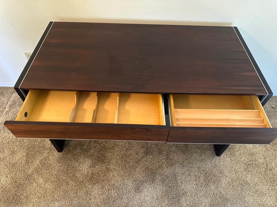 Vintage John Stuart Mid-Century Modern Rosewood Desk 49.5W X 24D X 28.5H With Vintage John Stuart Cane Back Office Chair [Photo 11]