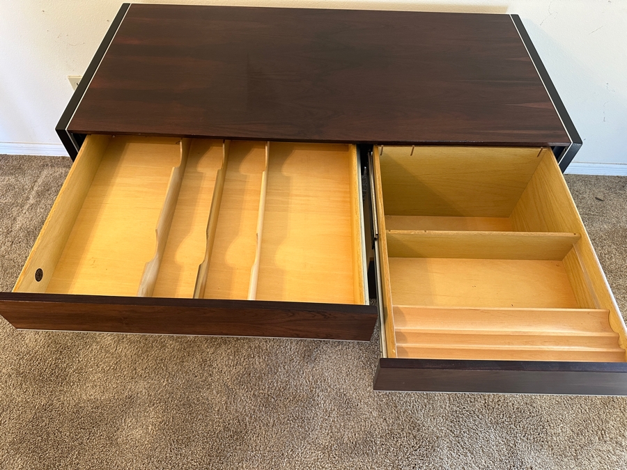 Vintage John Stuart Mid-Century Modern Rosewood Desk 49.5W X 24D X 28.5H With Vintage John Stuart Cane Back Office Chair [Photo 16]