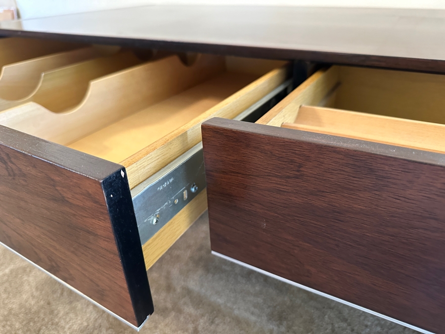 Vintage John Stuart Mid-Century Modern Rosewood Desk 49.5W X 24D X 28.5H With Vintage John Stuart Cane Back Office Chair [Photo 14]