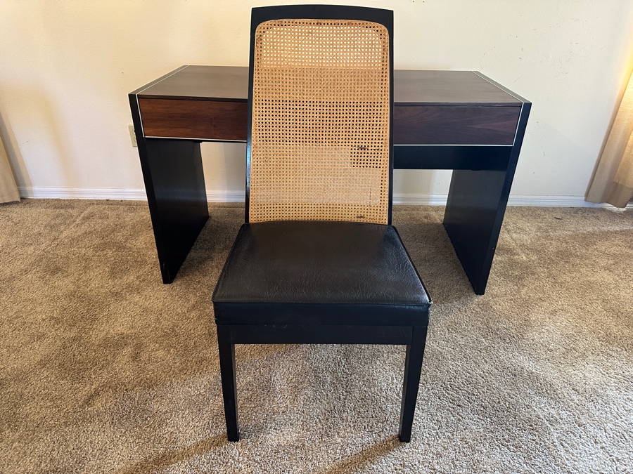 Vintage John Stuart Mid-Century Modern Rosewood Desk 49.5W X 24D X 28.5H With Vintage John Stuart Cane Back Office Chair [Photo 21]