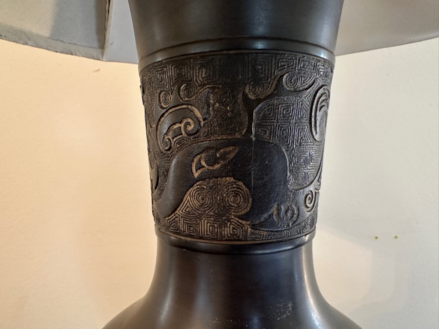 Mid-Century Modern Chinese Style Chinoiserie Bronze Table Lamp 36H [Photo 4]