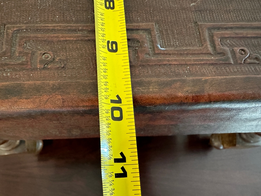 Tooled Embossed Leather Top Stool Bench 17.5 X 10D X 13H [Photo 9]