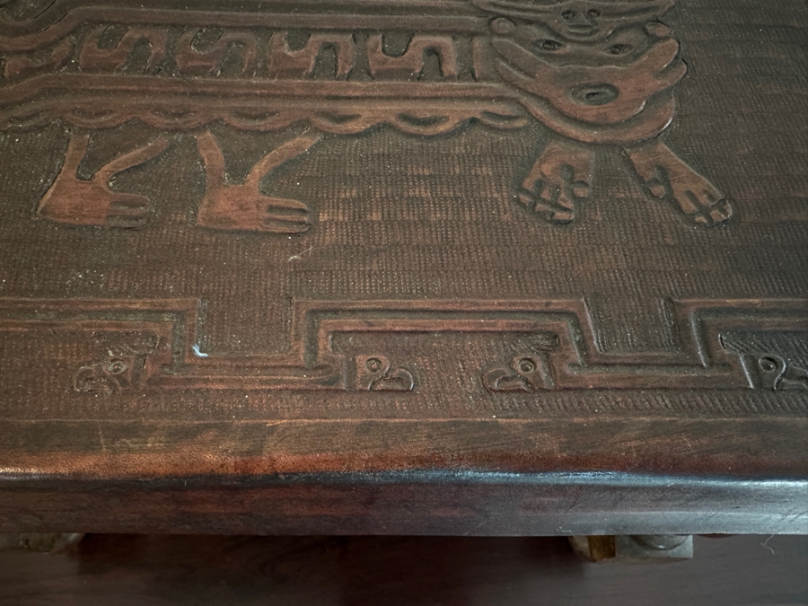 Tooled Embossed Leather Top Stool Bench 17.5 X 10D X 13H [Photo 7]