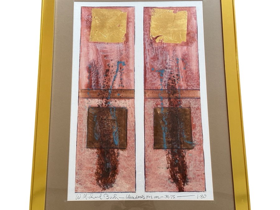 W. Michael Bush (B. 1957, American) Original Mixed-Media Abstract Artwork Titled 'Windows' 19 X 30 Framed 29 X 39 [Photo 1]
