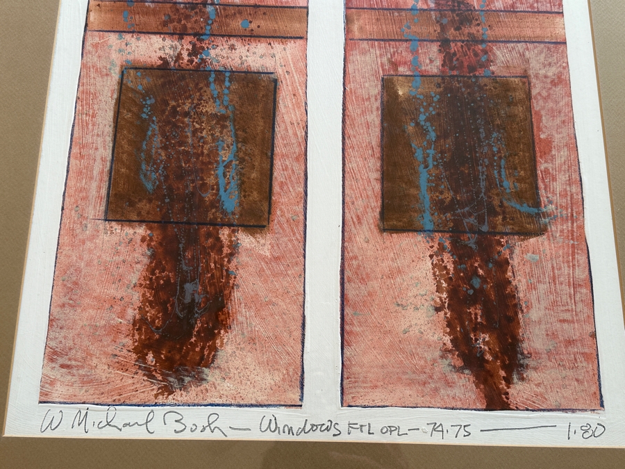 W. Michael Bush (B. 1957, American) Original Mixed-Media Abstract Artwork Titled 'Windows' 19 X 30 Framed 29 X 39 [Photo 4]