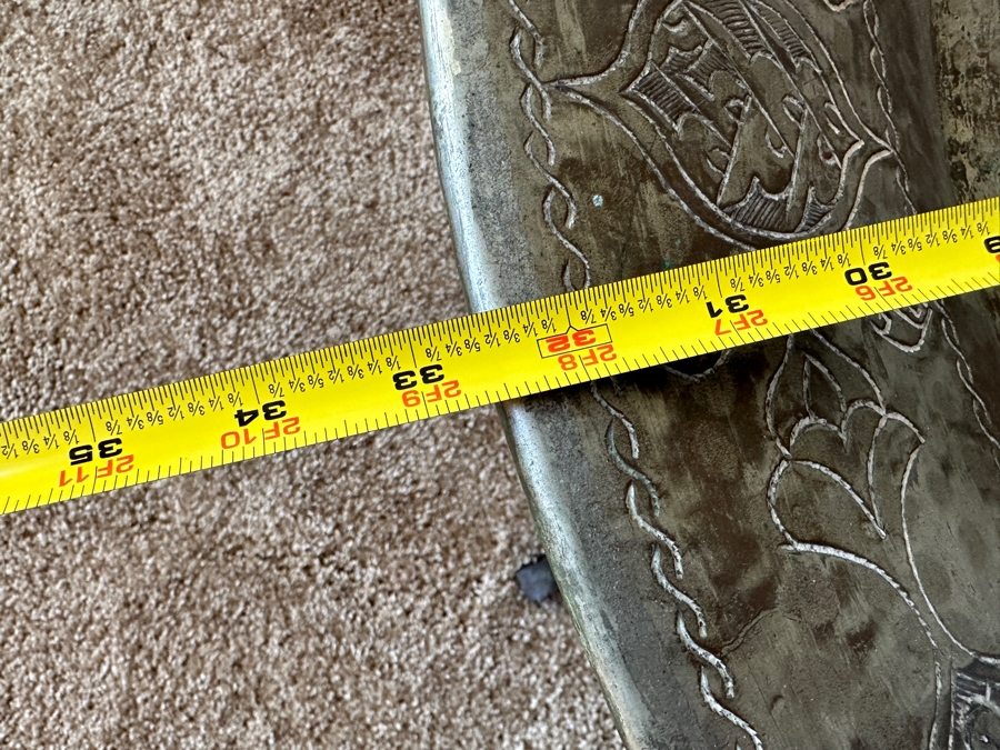 Antique Islamic Copper Metalwork Tray With Four Wrought Iron Handles and Metal Display Stand 32.5W X 14.5H with Stand [Photo 17]