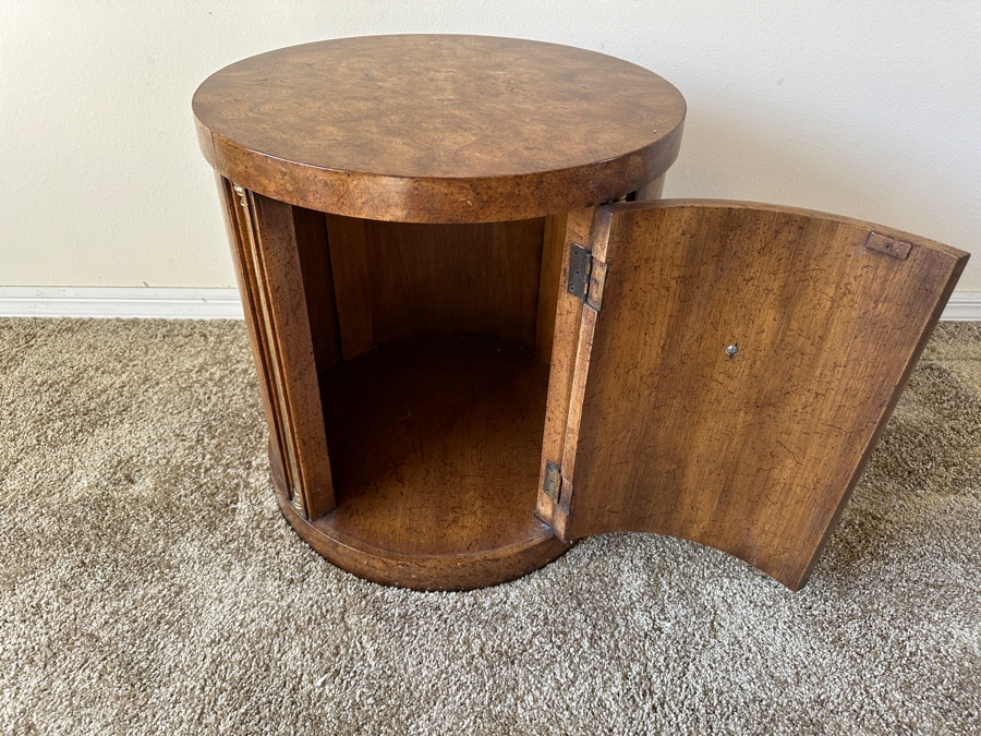 Vintage Weiman Wooden Round Drum Side Table Cabinet 20W X 21H [Photo 5]
