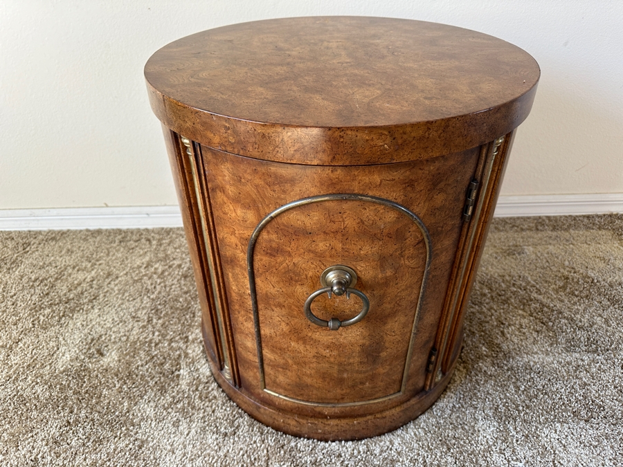 Vintage Weiman Wooden Round Drum Side Table Cabinet 20W X 21H [Photo 2]
