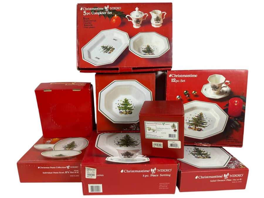 Collection Of Christmastime Dishware Including Plates, Platters, Bowls, Cups & Saucers By Nikko Ceramics [Photo 1]
