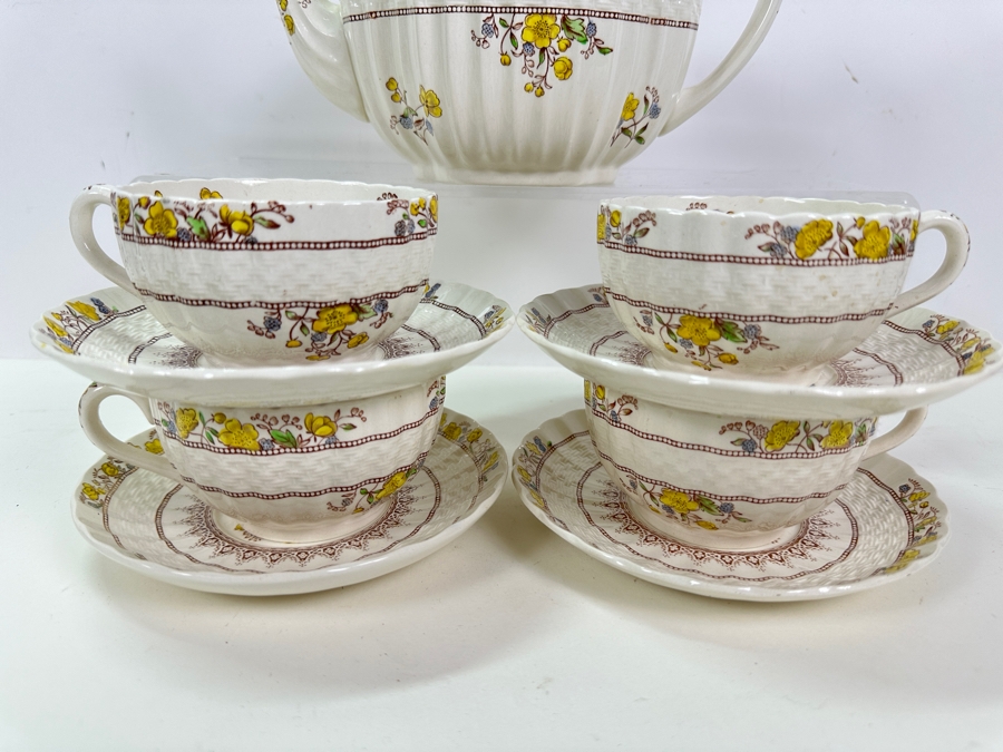 Spode Copeland England 'Buttercup' Pattern Teapot And Four Cups & Saucers [Photo 3]