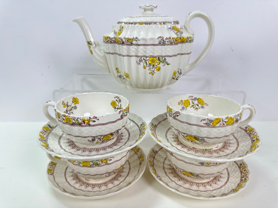 Spode Copeland England 'Buttercup' Pattern Teapot And Four Cups & Saucers [Photo 2]