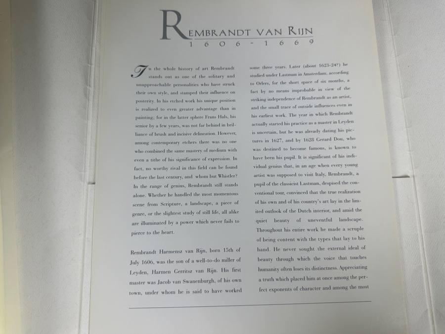 Rembrandt Harmenszoon Van Rijn (1606-1669, Dutch) 'Bust Of A Man Wearing A High Cap' Original Etching, Signed And Dated RHL 1630 Posthumous Impression, 1998 4' X 3-1/4' Framed With Brochure And Certificate Of Authenticity [Photo 17]
