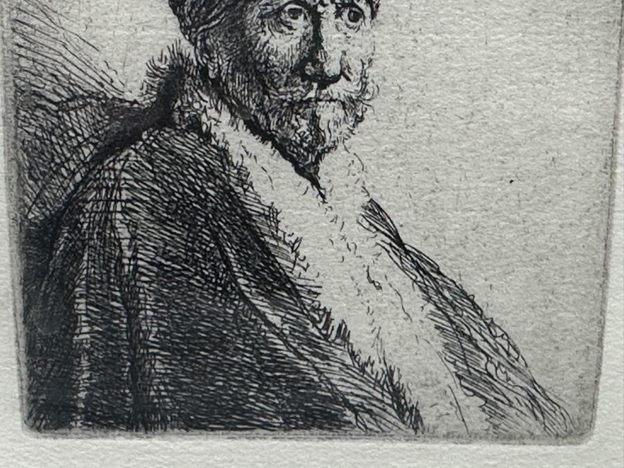 Rembrandt Harmenszoon Van Rijn (1606-1669, Dutch) 'Bust Of A Man Wearing A High Cap' Original Etching, Signed And Dated RHL 1630 Posthumous Impression, 1998 4' X 3-1/4' Framed With Brochure And Certificate Of Authenticity [Photo 5]