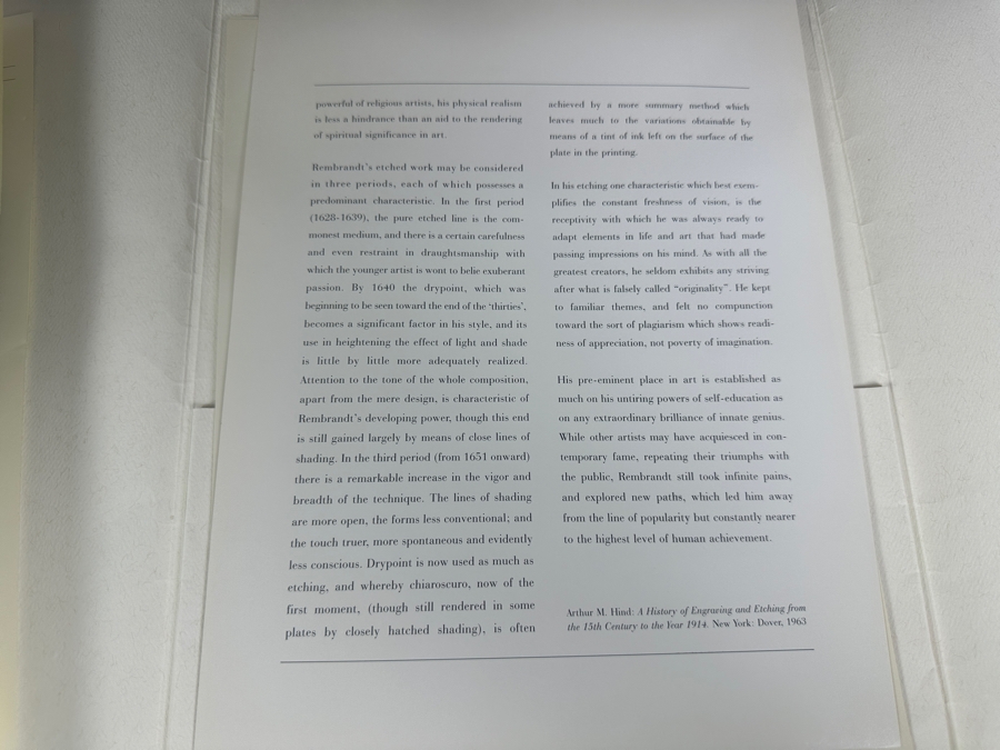 Rembrandt Harmenszoon Van Rijn (1606-1669, Dutch) 'Bust Of A Man Wearing A High Cap' Original Etching, Signed And Dated RHL 1630 Posthumous Impression, 1998 4' X 3-1/4' Framed With Brochure And Certificate Of Authenticity [Photo 18]