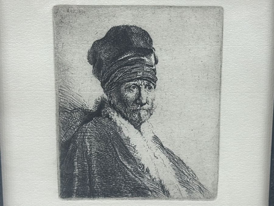 Rembrandt Harmenszoon Van Rijn (1606-1669, Dutch) 'Bust Of A Man Wearing A High Cap' Original Etching, Signed And Dated RHL 1630 Posthumous Impression, 1998 4' X 3-1/4' Framed With Brochure And Certificate Of Authenticity [Photo 7]