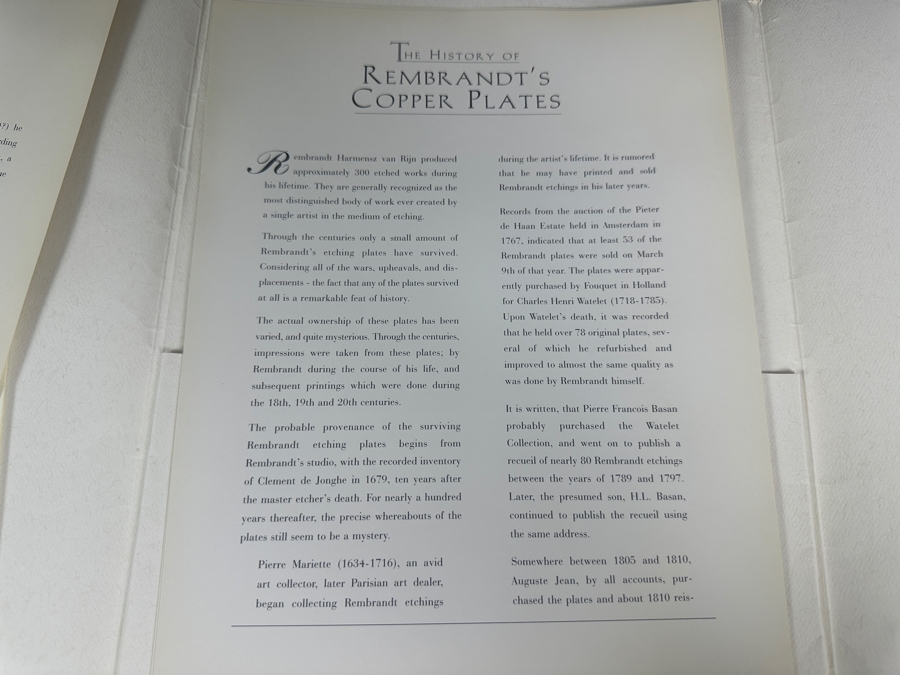 Rembrandt Harmenszoon Van Rijn (1606-1669, Dutch) 'Bust Of A Man Wearing A High Cap' Original Etching, Signed And Dated RHL 1630 Posthumous Impression, 1998 4' X 3-1/4' Framed With Brochure And Certificate Of Authenticity [Photo 19]