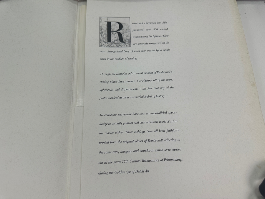 Rembrandt Harmenszoon Van Rijn (1606-1669, Dutch) 'Bust Of A Man Wearing A High Cap' Original Etching, Signed And Dated RHL 1630 Posthumous Impression, 1998 4' X 3-1/4' Framed With Brochure And Certificate Of Authenticity [Photo 11]