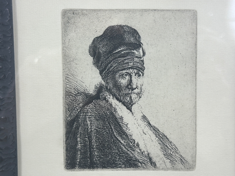 Rembrandt Harmenszoon Van Rijn (1606-1669, Dutch) 'Bust Of A Man Wearing A High Cap' Original Etching, Signed And Dated RHL 1630 Posthumous Impression, 1998 4' X 3-1/4' Framed With Brochure And Certificate Of Authenticity [Photo 9]