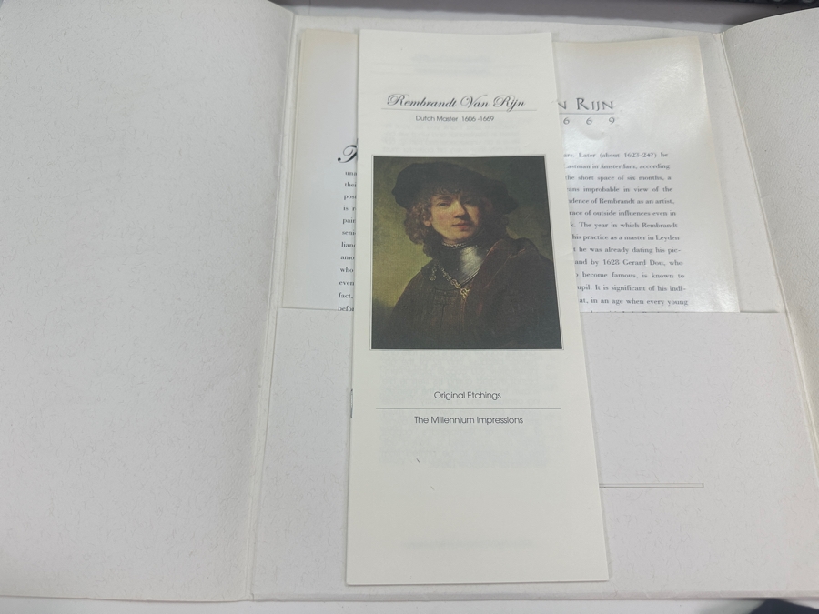 Rembrandt Harmenszoon Van Rijn (1606-1669, Dutch) 'Bust Of A Man Wearing A High Cap' Original Etching, Signed And Dated RHL 1630 Posthumous Impression, 1998 4' X 3-1/4' Framed With Brochure And Certificate Of Authenticity [Photo 12]