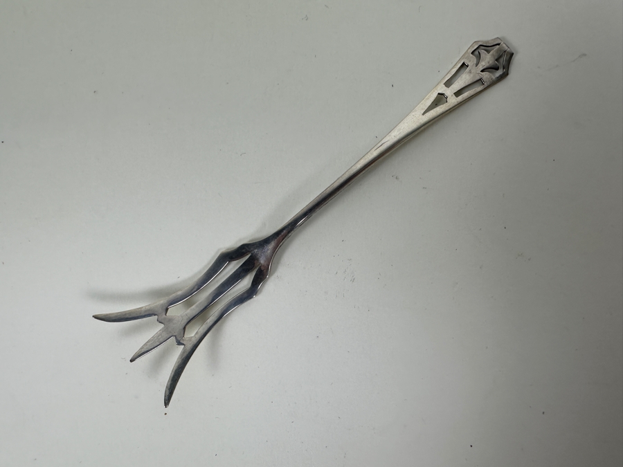 Vintage Frank M. Whiting & Co. Sterling Silver Rimmed Cut Glass Bottle Coaster And Frank M. Whiting & Co. Art Deco Sterling Silver Lemon Fork [Photo 5]