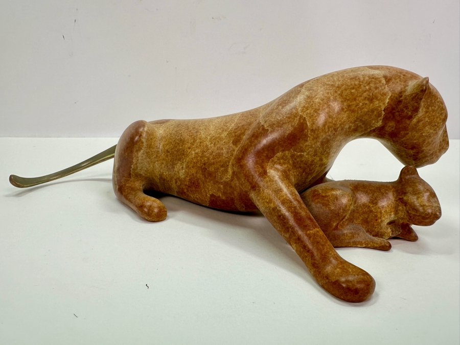 Loet Vanderveen (1921-2015, American/Dutch) Lioness And Cub Bronze Sculpture Signed LOET And Numbered 294 Of 2500 9.25'W X 3'H [Photo 10]