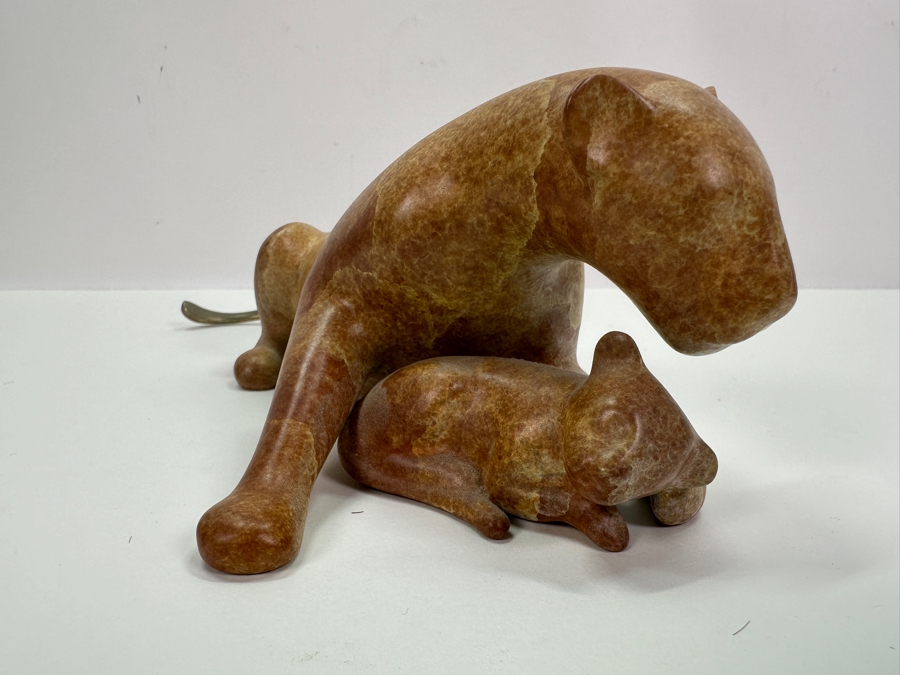 Loet Vanderveen (1921-2015, American/Dutch) Lioness And Cub Bronze Sculpture Signed LOET And Numbered 294 Of 2500 9.25'W X 3'H [Photo 4]