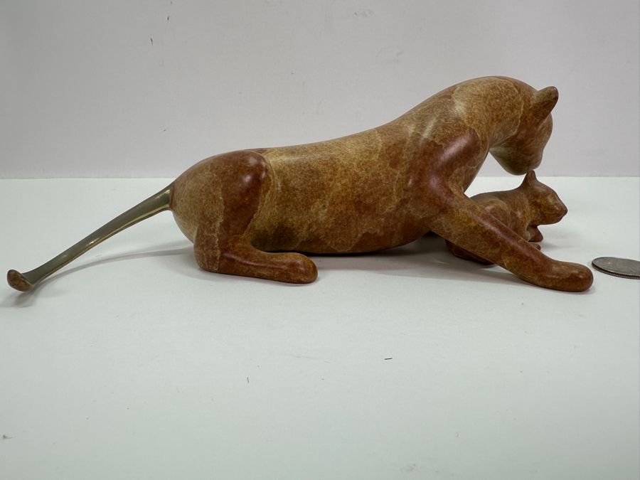 Loet Vanderveen (1921-2015, American/Dutch) Lioness And Cub Bronze Sculpture Signed LOET And Numbered 294 Of 2500 9.25'W X 3'H [Photo 3]