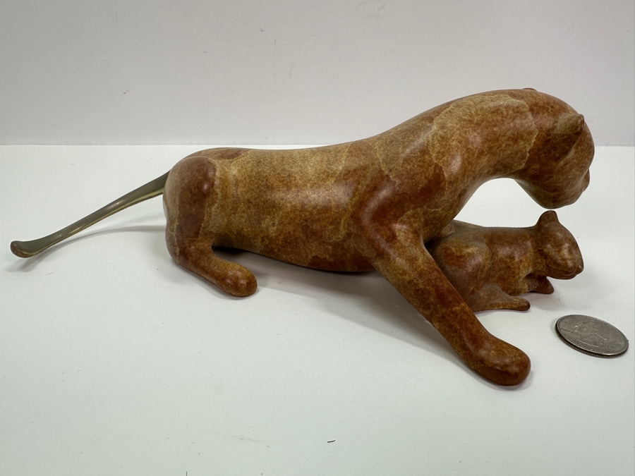 Loet Vanderveen (1921-2015, American/Dutch) Lioness And Cub Bronze Sculpture Signed LOET And Numbered 294 Of 2500 9.25'W X 3'H [Photo 2]