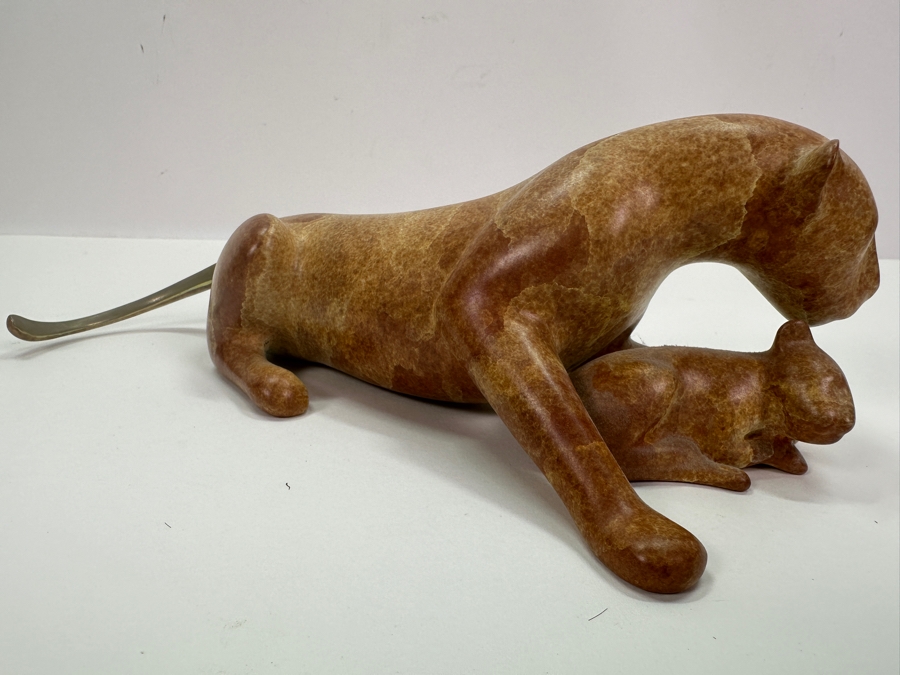 Loet Vanderveen (1921-2015, American/Dutch) Lioness And Cub Bronze Sculpture Signed LOET And Numbered 294 Of 2500 9.25'W X 3'H [Photo 11]
